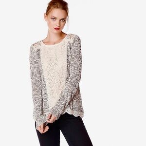 *EUC* Potter's Pot / Lace Panel Floral Pullover Sweater / Gray & White / Large
